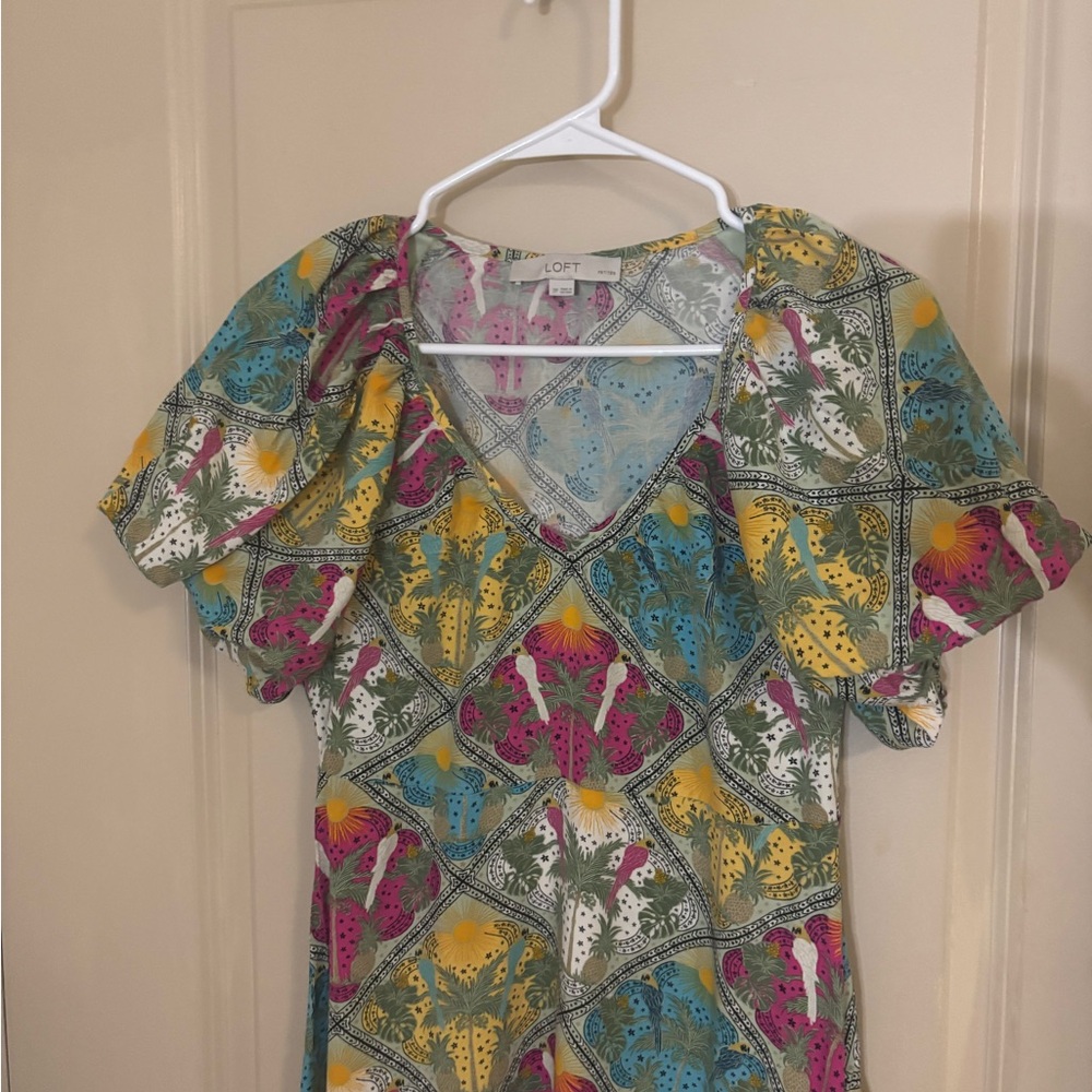 The Loft Multicolor Floral V-Neck Dress